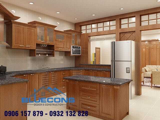 Tủ bếp treo tường gỗ chữ U cổ điển và độc đáo