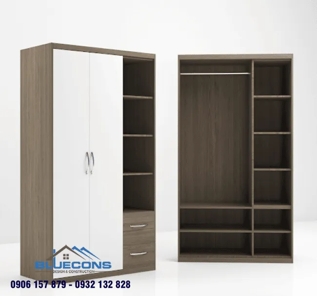 Tủ gỗ 2 cánh gỗ công nghiệp 2 Thiết kế phòng chung cư đẹp