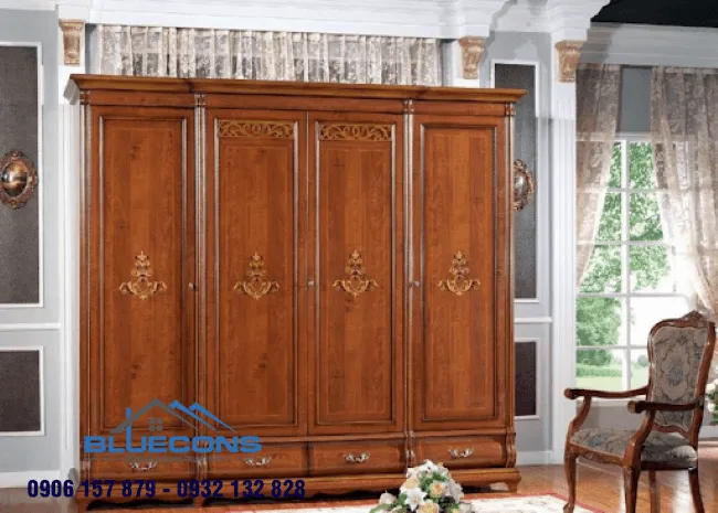 Tủ gỗ 4 cánh MDF 2 Thiết kế phòng chung cư đẹp