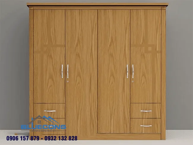 Tủ gỗ 4 cánh MDF 6 Thiết kế phòng chung cư đẹp