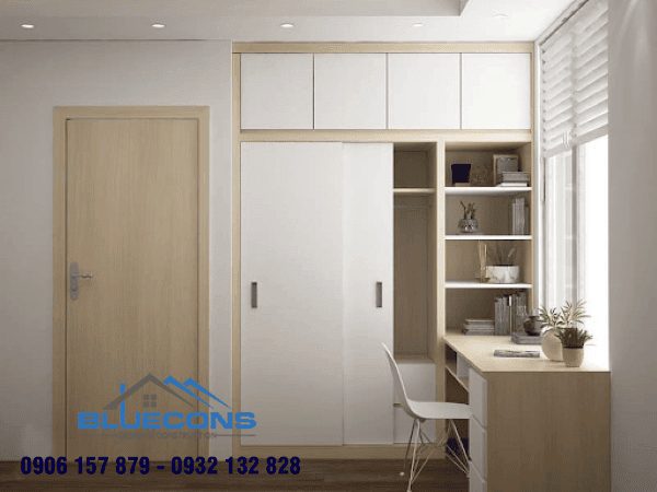 Tủ quần áo âm tường kết hợp kệ sách đa năng