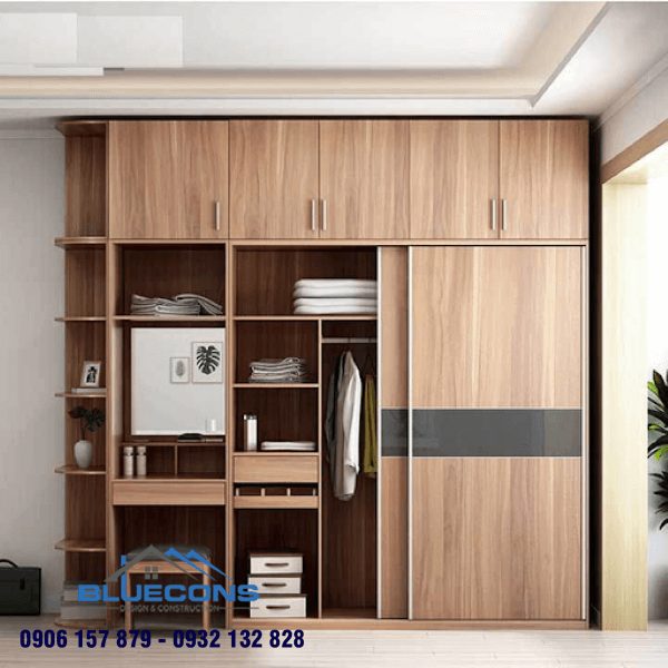 Tủ gỗ công nghiệp âm tường kết hợp bàn trang điểm