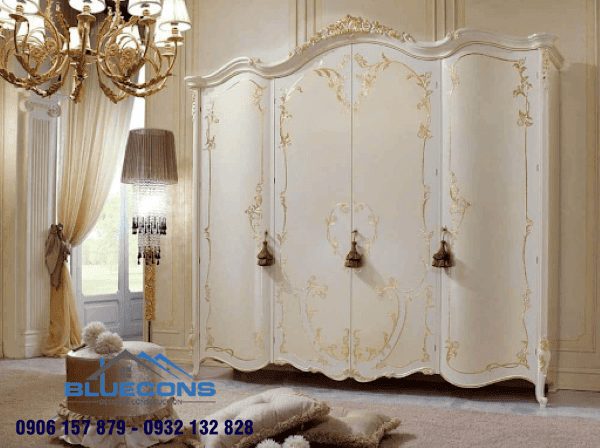 Tủ áo tân cổ điển với hoa văn tinh xảo 