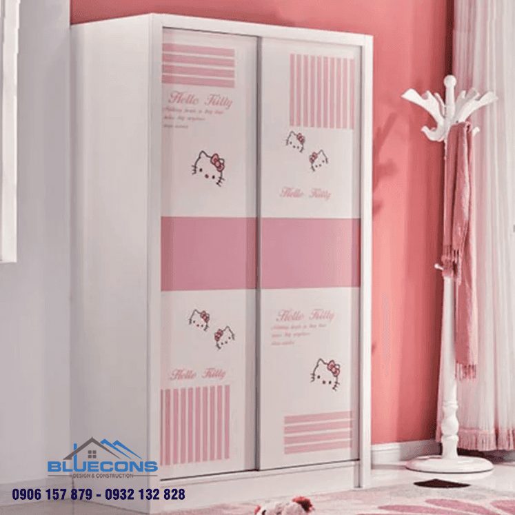 Tủ cửa lùa hồng trắng 