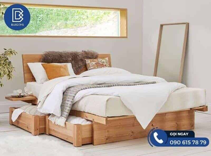 Giường ngủ gỗ công nghiệp có ngăn kéo được thiết kế khoa học dễ sử dụng
