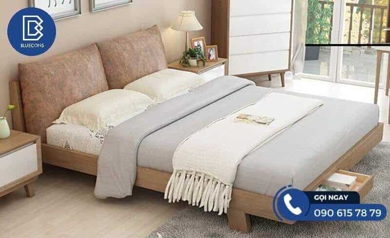 Giường ngủ phong cách Bắc Âu có ngăn kéo đơn giản, hiện đại