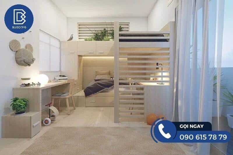 Thiết kế giường tầng cho phòng nhỏ người lớn được tích hợp rất nhiều công năng
