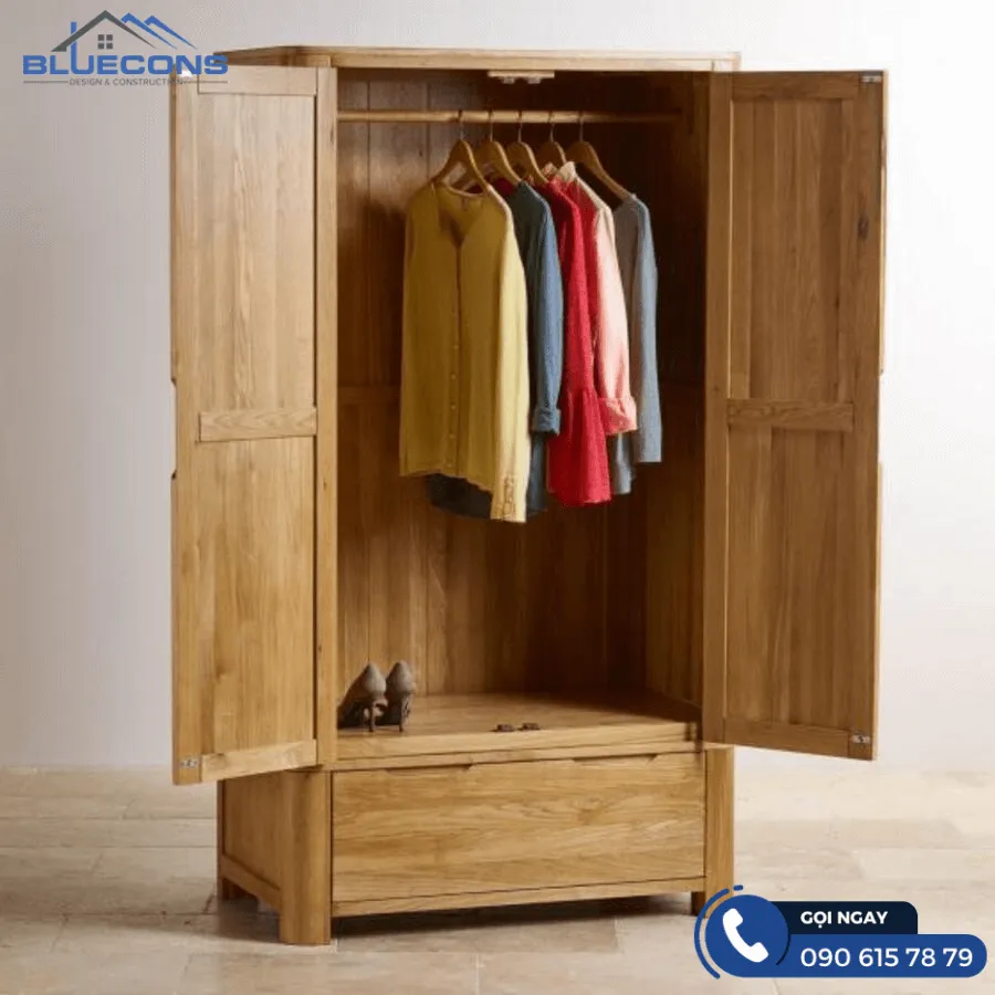 Tủ gỗ quần áo 2 cánh 2 Thiết kế phòng chung cư đẹp