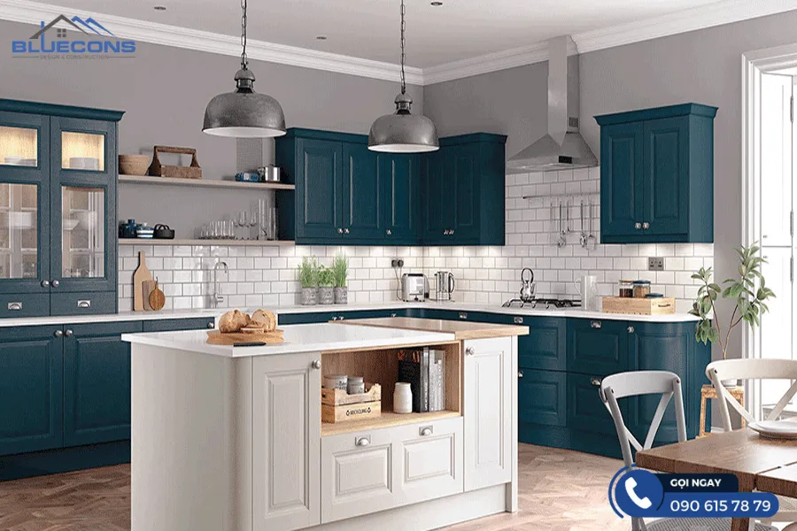 Tủ bếp tân cổ điển chữ L 12 Thiết kế phòng chung cư đẹp