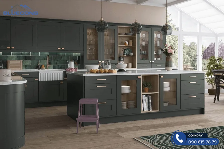 Tủ bếp tân cổ điển chữ L 7 Thiết kế phòng chung cư đẹp