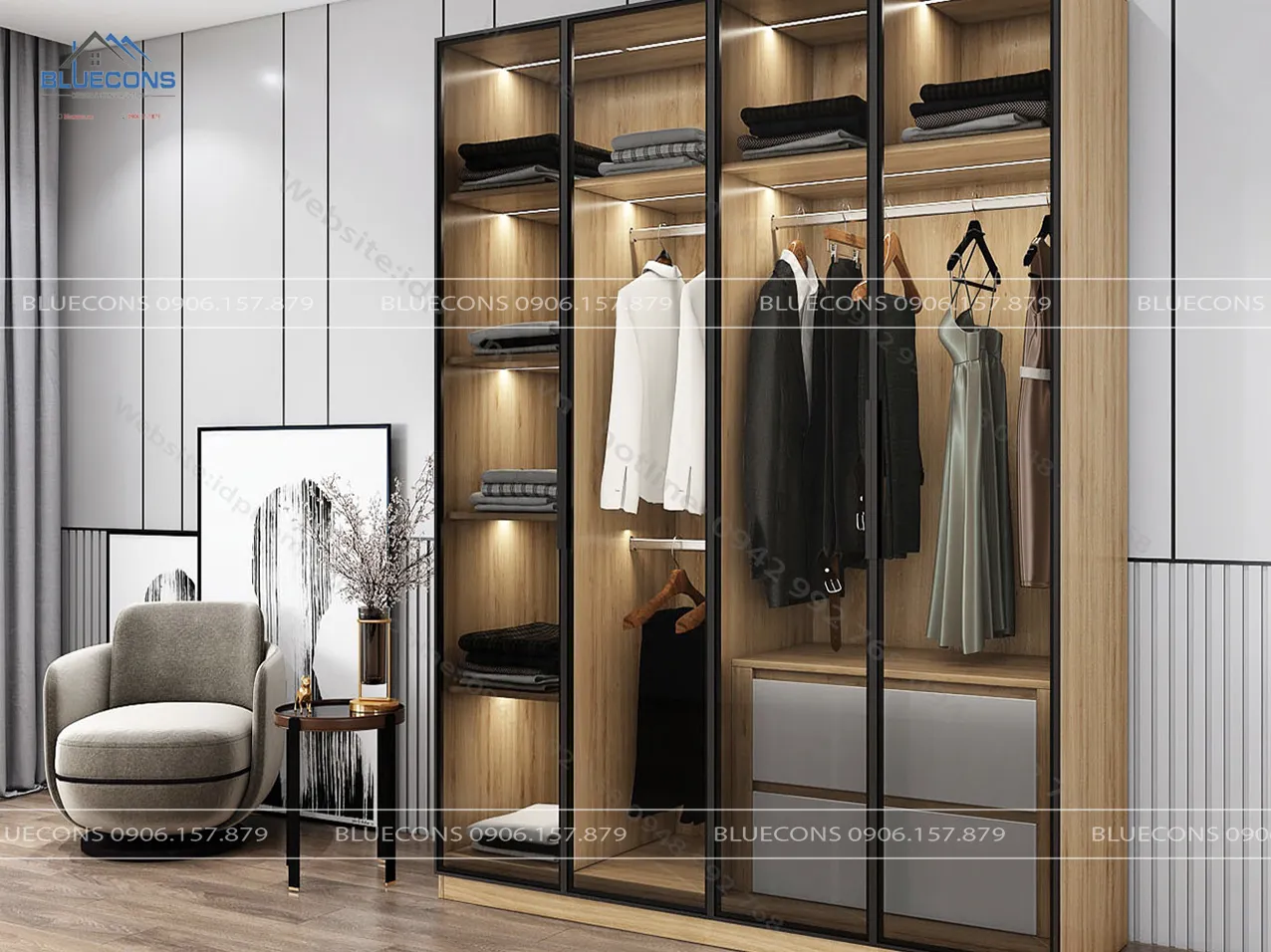 Kệ tủ trưng bày sản phẩm 6 Thiết kế phòng chung cư đẹp