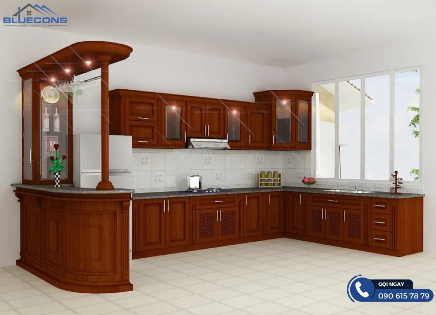 Tủ bếp gỗ đỏ 10 Thiết kế phòng chung cư đẹp