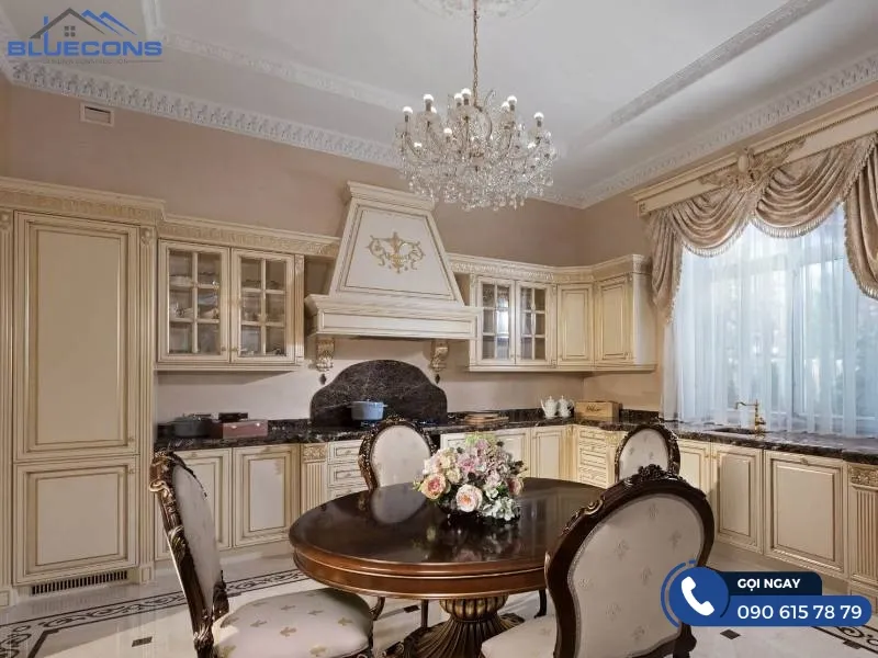 Tủ bếp tân cổ điển gỗ công nghiệp 11 Thiết kế phòng chung cư đẹp