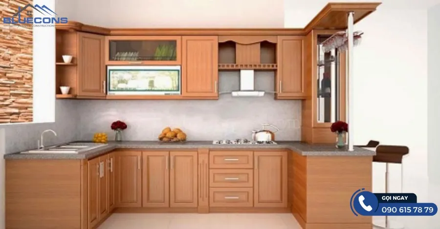 Tủ bếp gỗ đỏ 9 Thiết kế phòng chung cư đẹp