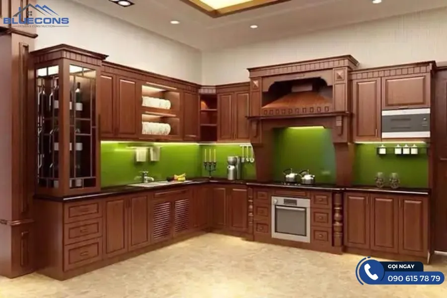 Tủ bếp gỗ đỏ 11 Thiết kế phòng chung cư đẹp