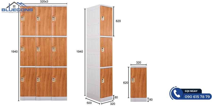 Kích thước tủ locker 3 ngăn phù hợp với mục đích sử dụng