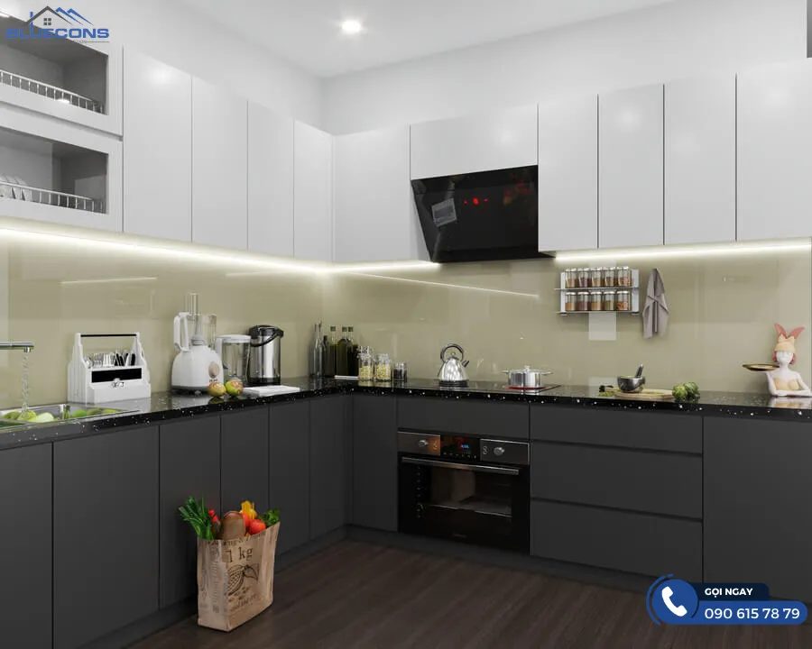 Tủ bếp chữ L hiện đại 12 Thiết kế phòng chung cư đẹp