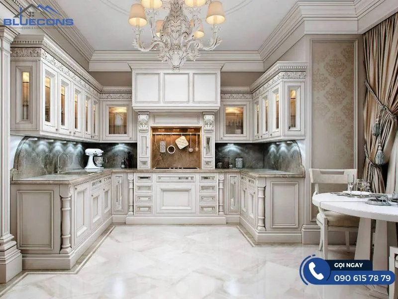 Tủ bếp tân cổ điển gỗ công nghiệp 6 Thiết kế phòng chung cư đẹp
