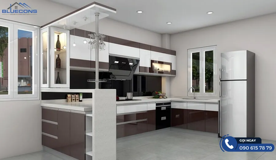 Tủ bếp MDF phủ acrylic 12 Thiết kế phòng chung cư đẹp