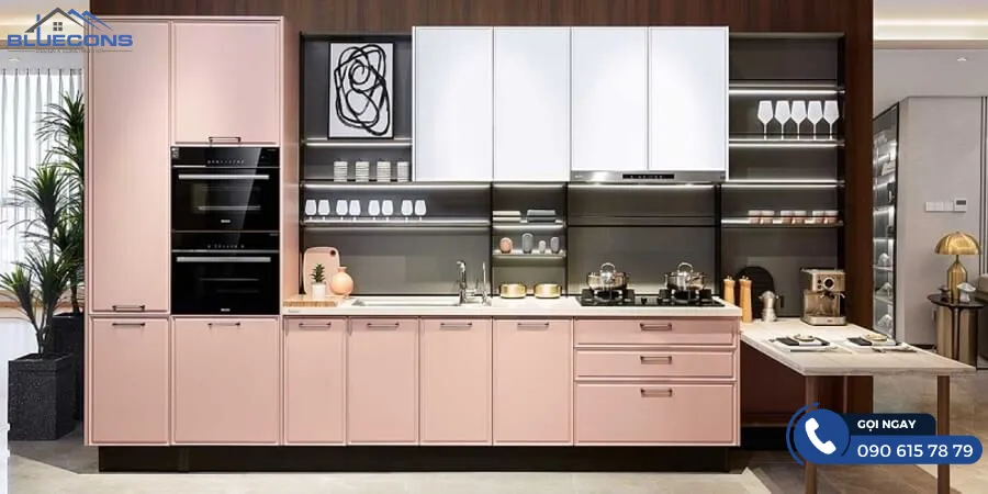 Tủ bếp MDF phủ acrylic 4 Thiết kế phòng chung cư đẹp