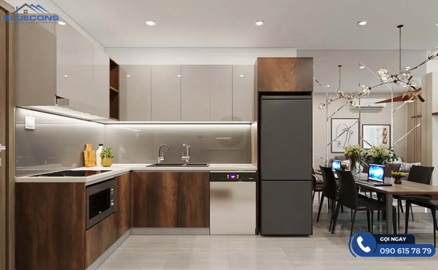 Tủ bếp MDF phủ acrylic 8 Thiết kế phòng chung cư đẹp