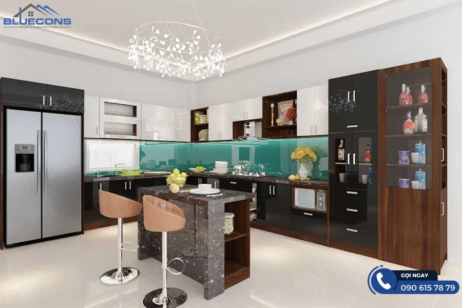 Tủ bếp kết hợp tủ rượu 4 Thiết kế phòng chung cư đẹp