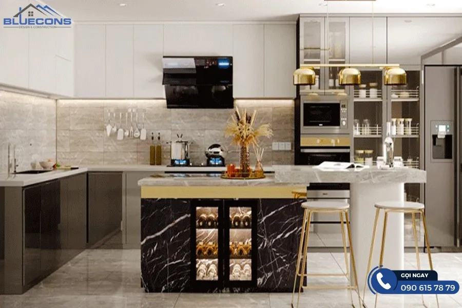 Tủ bếp kết hợp tủ rượu 9 Thiết kế phòng chung cư đẹp