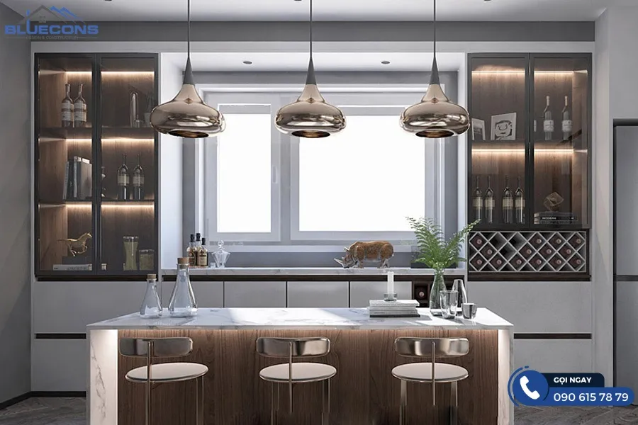 Tủ bếp kết hợp tủ rượu 14 Thiết kế phòng chung cư đẹp