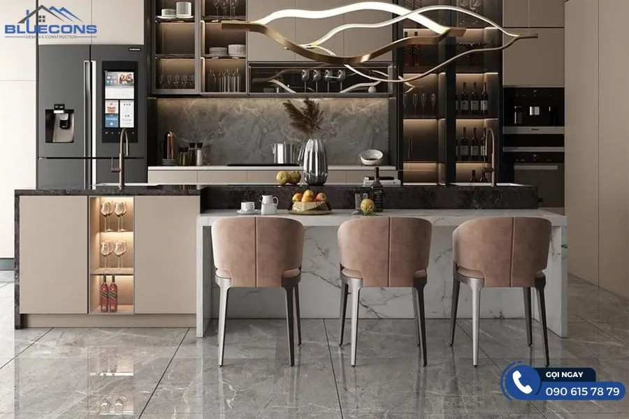 Tủ bếp kết hợp tủ rượu 5 Thiết kế phòng chung cư đẹp