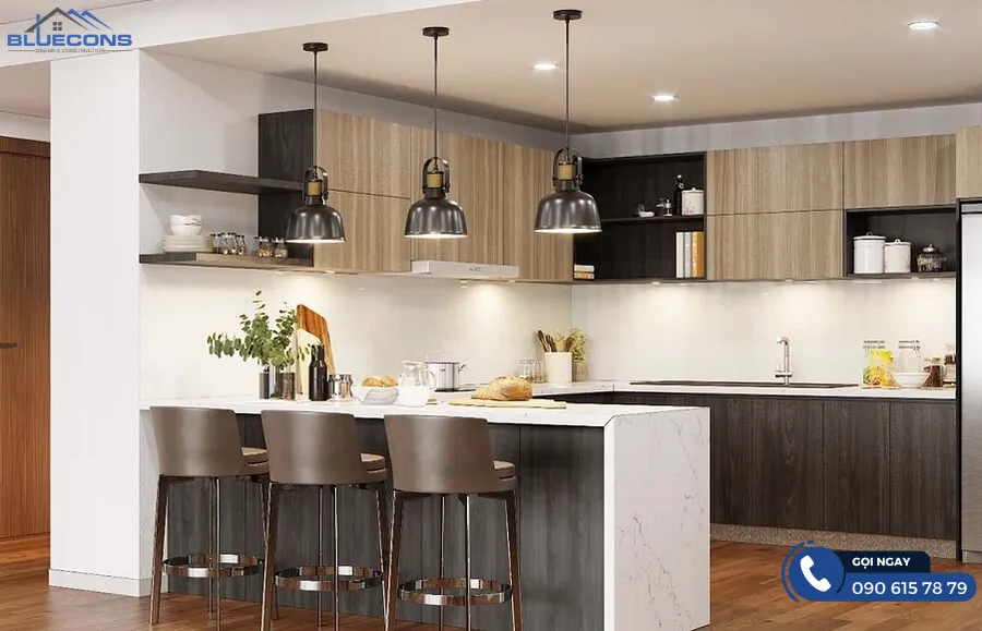 Tủ bếp mdf phủ melamine 7 Thiết kế phòng chung cư đẹp
