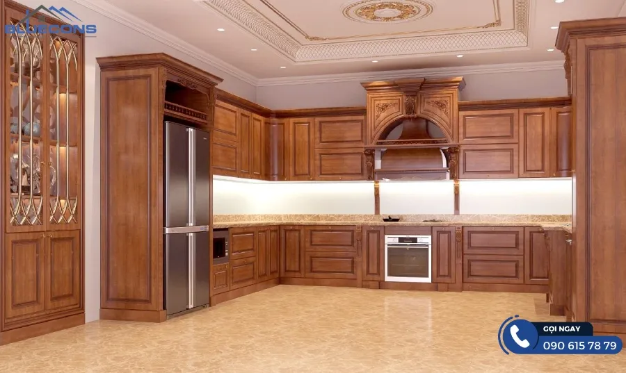 Tủ bếp gỗ đỏ 8 Thiết kế phòng chung cư đẹp