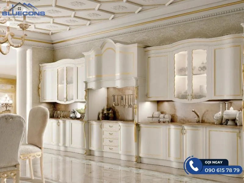 Tủ bếp tân cổ điển gỗ công nghiệp 5 Thiết kế phòng chung cư đẹp