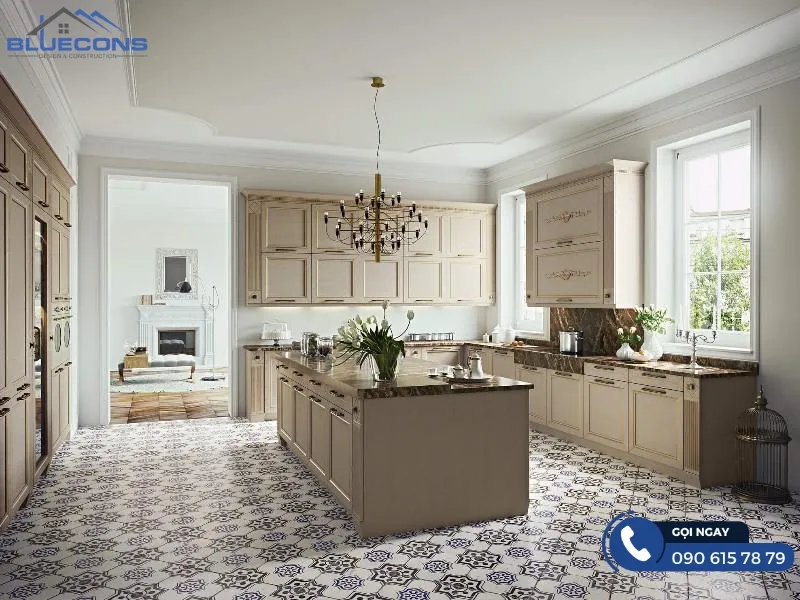 Tủ bếp tân cổ điển gỗ công nghiệp 2 Thiết kế phòng chung cư đẹp