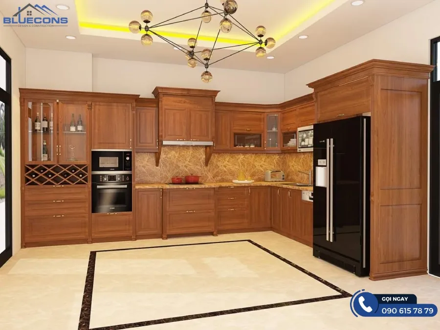 Tủ bếp gỗ đỏ 3 Thiết kế phòng chung cư đẹp