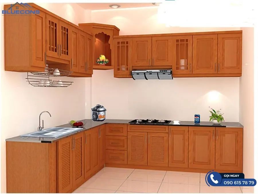 Tủ bếp gỗ đỏ 6 Thiết kế phòng chung cư đẹp