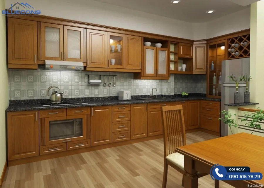 Tủ bếp gỗ đỏ 5 Thiết kế phòng chung cư đẹp