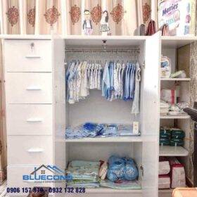 Cửa dọc và ngăn kéo thiết kế trong tủ quần áo trẻ em