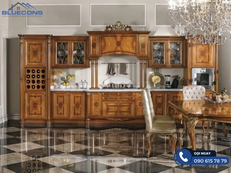Tủ bếp tân cổ điển gỗ công nghiệp 4 Thiết kế phòng chung cư đẹp