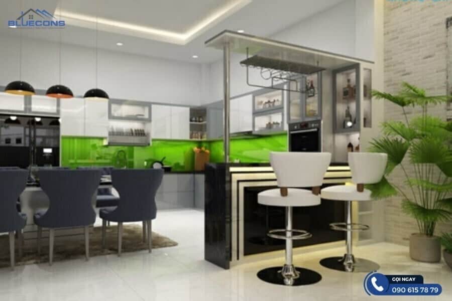 Quầy bar bếp chữ U 4 Tủ bếp chắc chắn có khả năng làm quầy Bar tại nhà