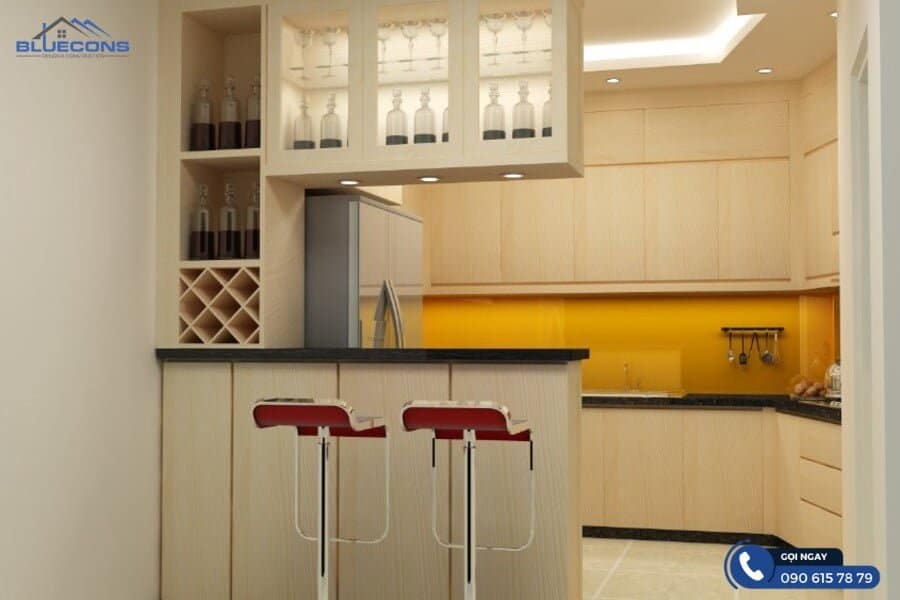 Quầy bar bếp chữ U 3 Chất liệu Acrylic tạo cảm giác sang trọng cho căn nhà