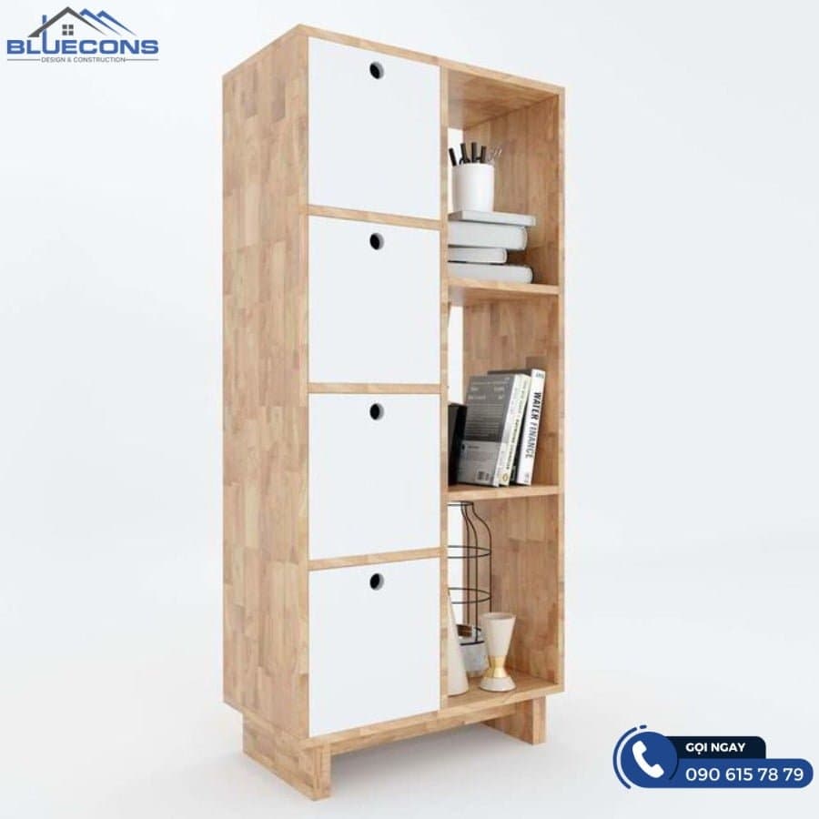 Thiết kế tủ cá nhân văn phòng gỗ 8 Ấn tượng với mẫu tủ gỗ 4 ngăn kết hợp kệ trang trí