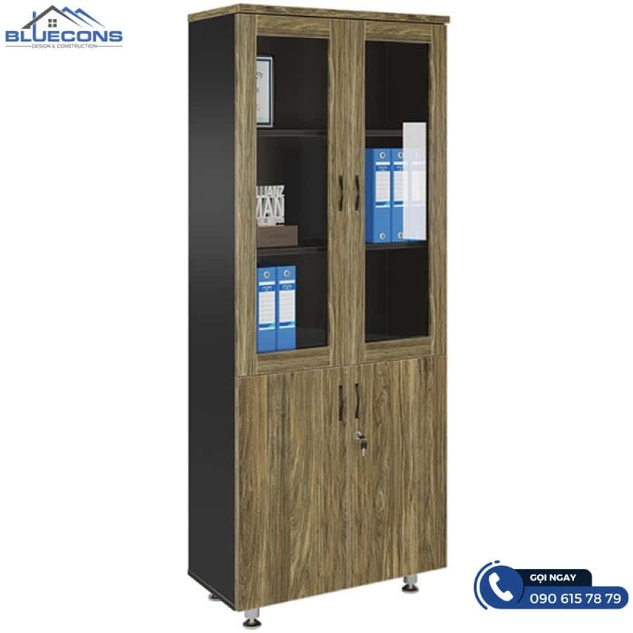 Thiết kế tủ cá nhân văn phòng gỗ 10 Thiết kế tủ cá nhân văn phòng gỗ cá nhân 2 cánh kính thông dụng