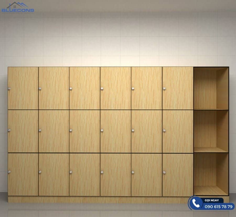 Tủ Locker gỗ cho khu công nghiệp 11 Kết hợp với ngăn tủ không cánh