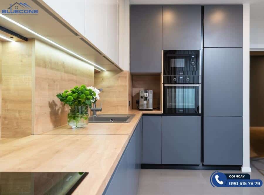 Tủ bếp chữ L cho nhà nhỏ 6 Chất liệu tủ cao cấp