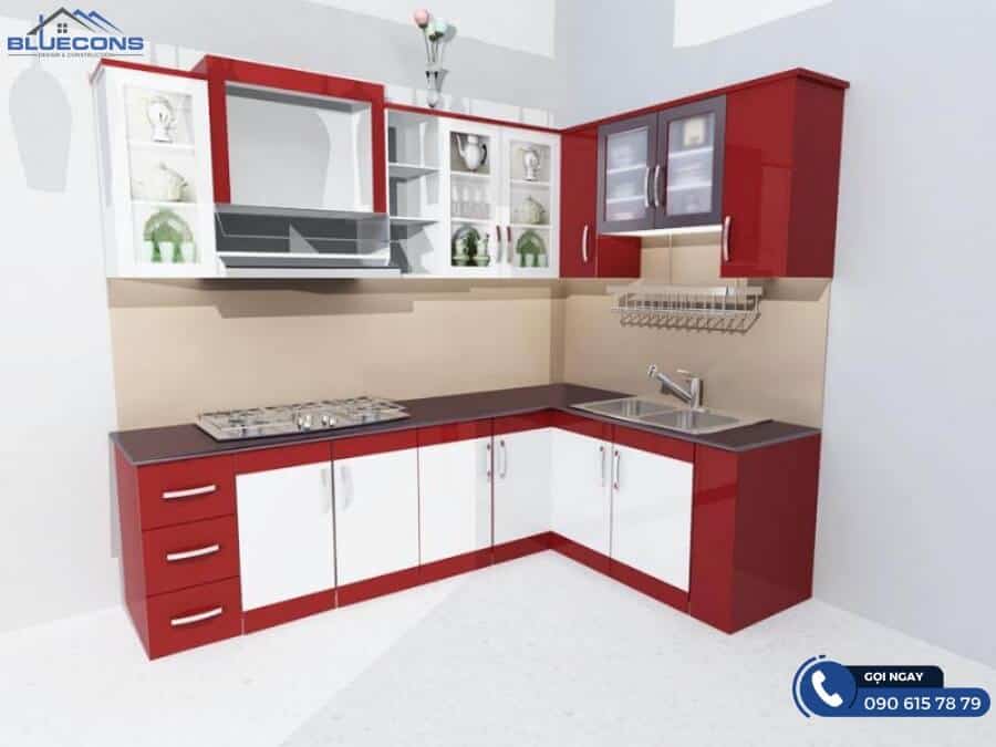 Tủ bếp chữ L cho nhà nhỏ 8 Có khay để hở tiện dụng