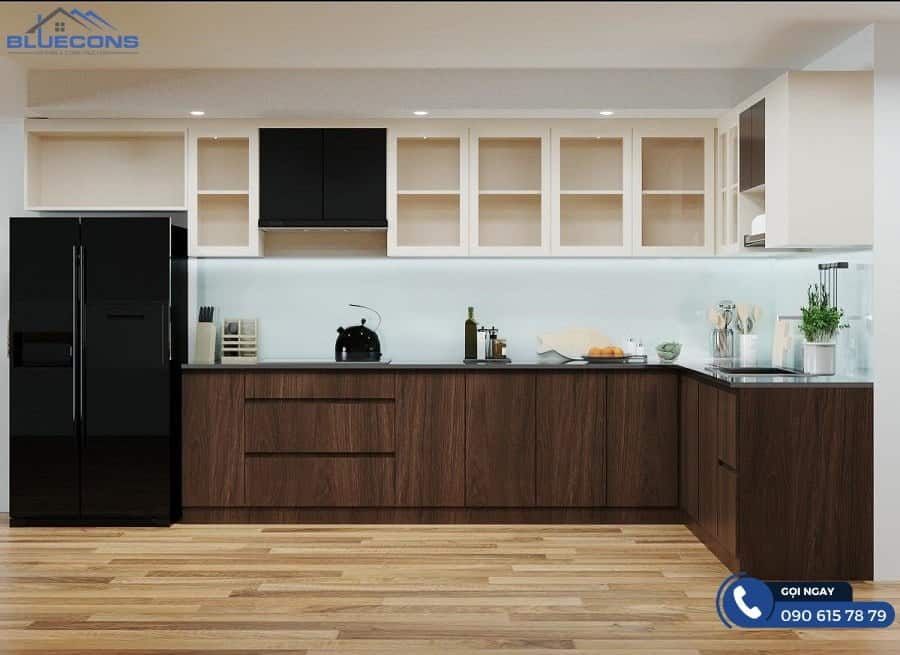 Tủ bếp gỗ công nghiệp Bluecons dễ dàng vệ sinh