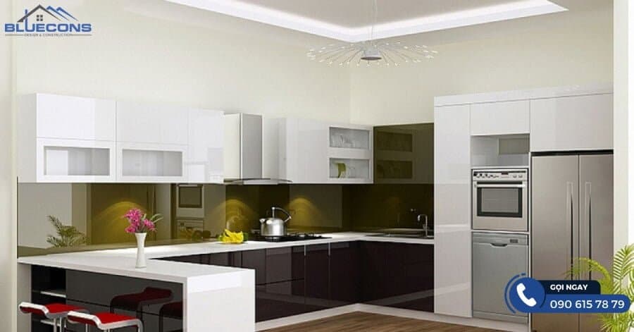 Tủ bếp chữ L cho nhà nhỏ 4 Màu trắng tinh tế