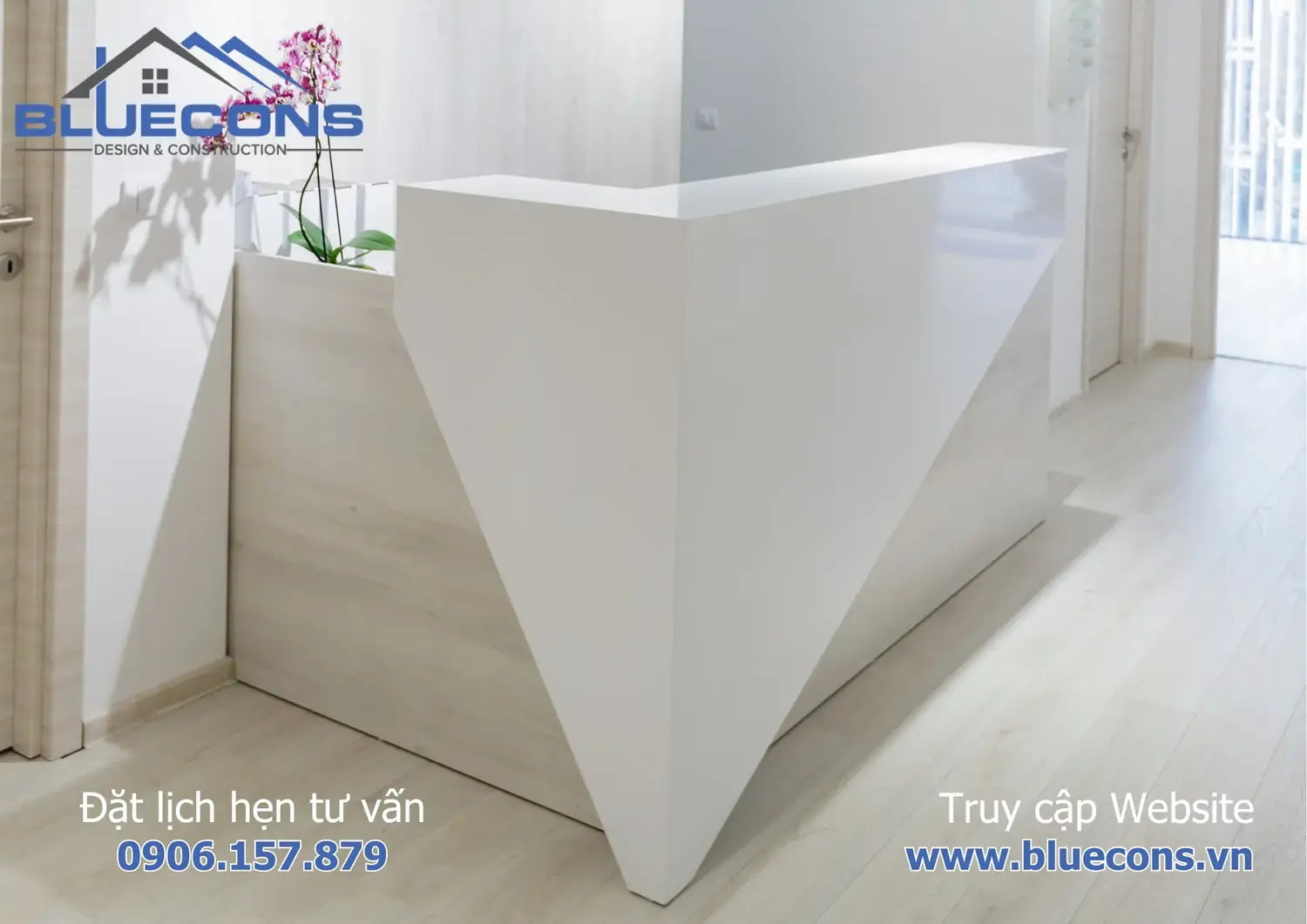 Quầy lễ tân đẹp hiện đại, Bàn quầy lễ tân được thiết kế độc đáo tại Bluecons 2024 3 Quầy lễ tân đẹp hiện đại, Bàn quầy lễ tân được thiết kế độc đáo tại Bluecons 2024