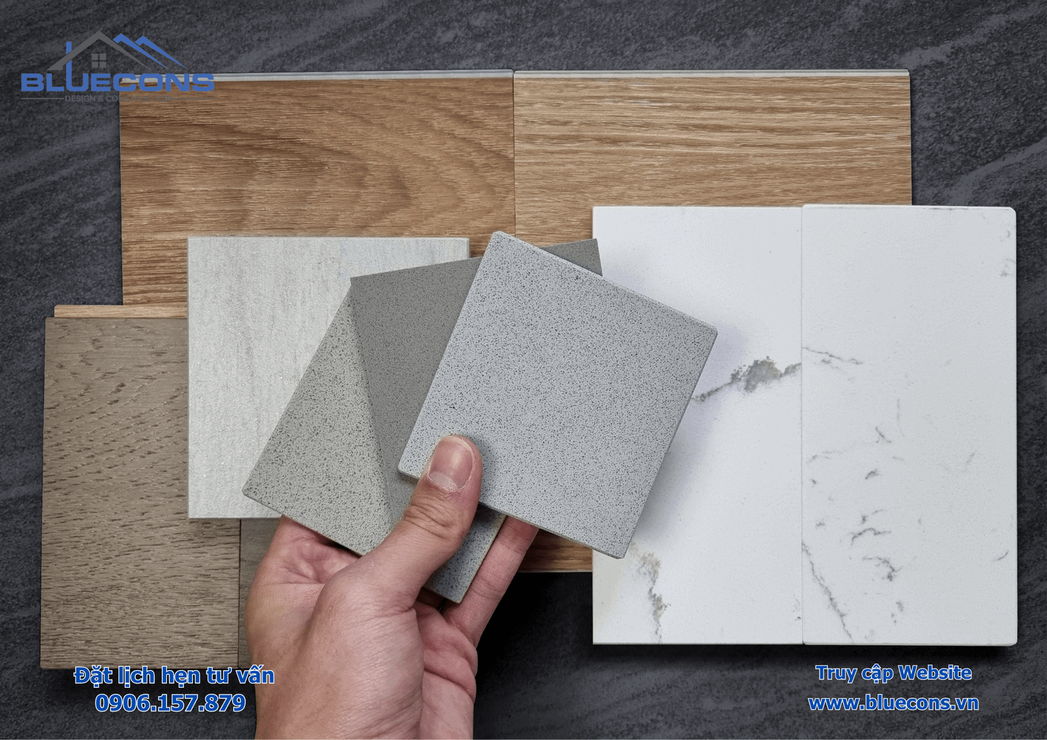 Sự kết hợp đá và gỗ làm quầy pha chế
