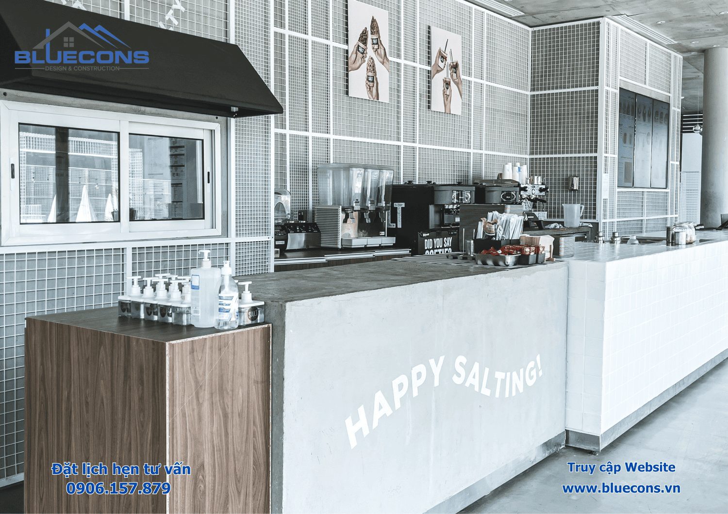Sự kết hợp đá và gỗ làm quầy pha chế